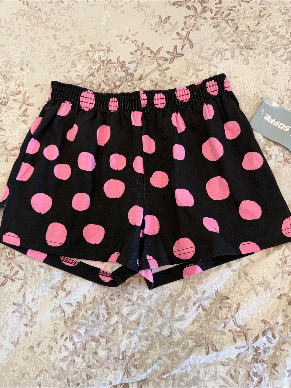 Soffe Black Shorts with Pink Polka Dots - Girls